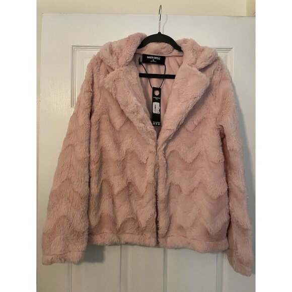 New Inner Circle Women's Pink Faux Fur Long Sleeves Jacket Coat size Medium Glam - Picture 1 of 8